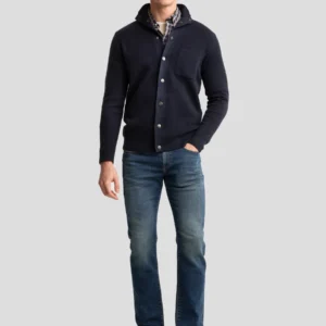 Jeansy męskie dopasowane z przetarciami granatowe Terry 541