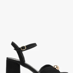 Czarne welurowe sandały z ozdobnym pukle