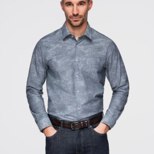 Klasyczna flanelowa męska koszula bawełniana w kwiaty - szara V3