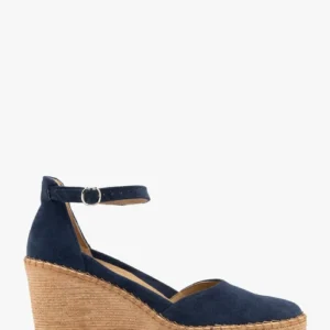 Granatowe czółenka na platformie z paskiem wokół kostki