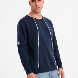 Bluza męska z ozdobnymi zamkami z przodu – granatowa V2