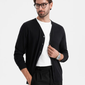 Monochromatyczny dzianinowy męski kardigan z wiskozą – czarny V2