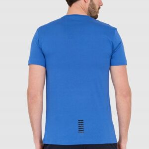 EA7 Niebieski t-shirt męski z czarnym logo