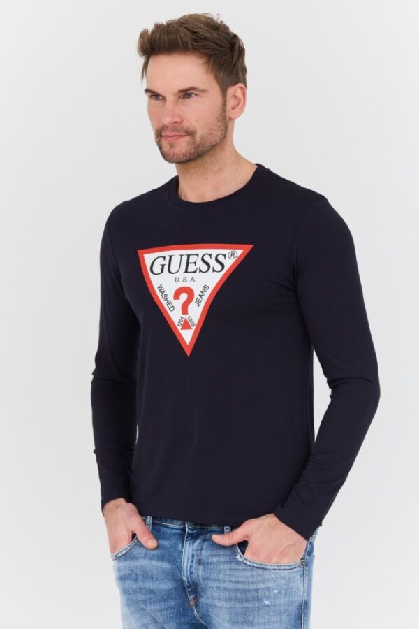 GUESS Granatowy męski longsleeve Original Logo Tee