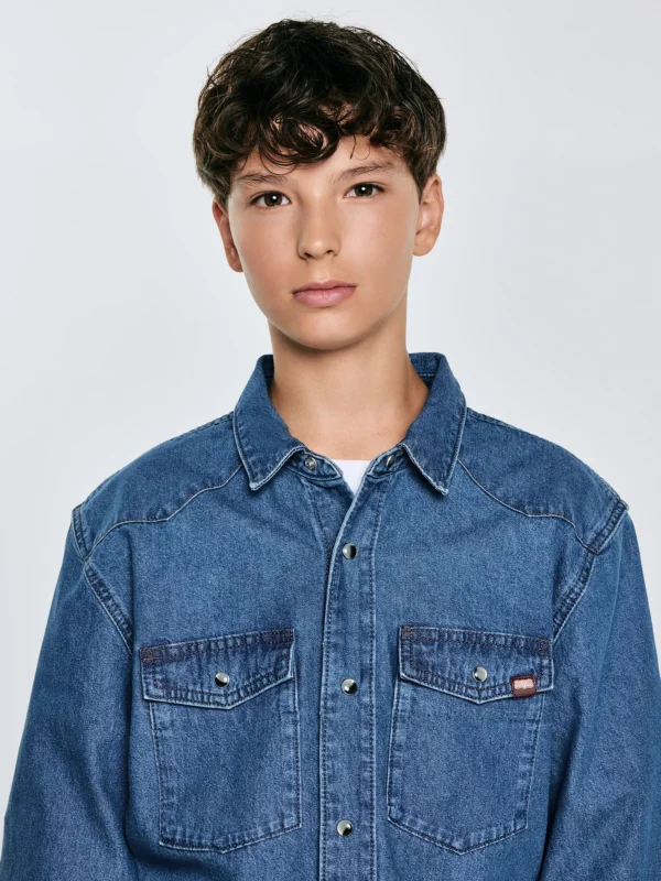 Koszula chłopięca jeansowa niebieska Western 121