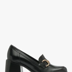 Czarne mokasyny na obcasie