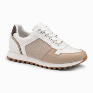 Patchworkowe męskie buty sneakersy z łączonych materiałów – biało-piaskowe V1