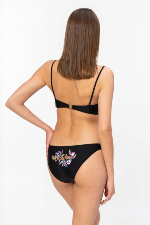 MOSCHINO Czarny dół od bikini z kwiecistym logo