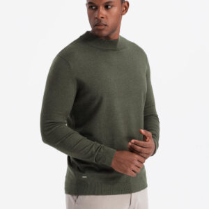 Dzianinowy półgolf męski z wiskozą – ciemnooliwkowy melanż V5