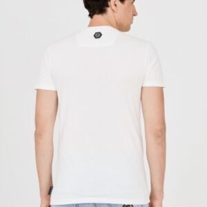 PHILIPP PLEIN Męski t-shirt biały z popękaną czaszką
