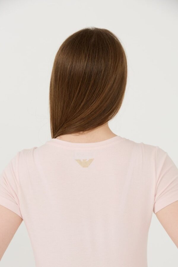 EA7 Różowy damski t-shirt z cyrkoniami