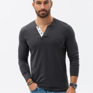a9b3724a2953b3f4e8bb3e6d7848e0a686e02e20 Longsleeve męski z guzikami - grafitowy V9