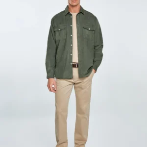 Koszula męska z drobnego sztruksu khaki Cordwis 303