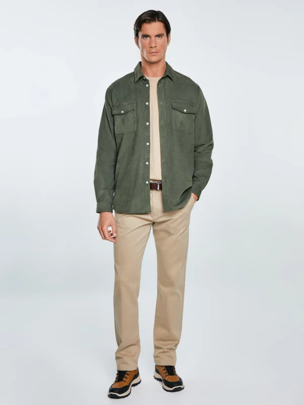 a9ca7fc57fe6fd2a9c888d6a4792e818055473ba Koszula męska z drobnego sztruksu khaki Cordwis 303