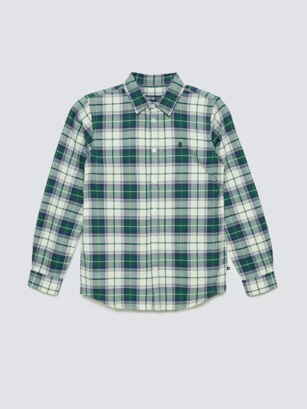 Koszula chłopięca bawełniana w kratę zielono-biała Kevin 304
