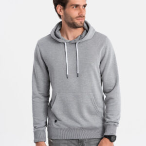 Bluza męska z kapturem BASIC - szary melanż V1