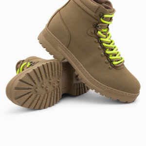 Zimowe buty męskie trekkingowe z kontrastowymi sznurówkami - brązowe V2