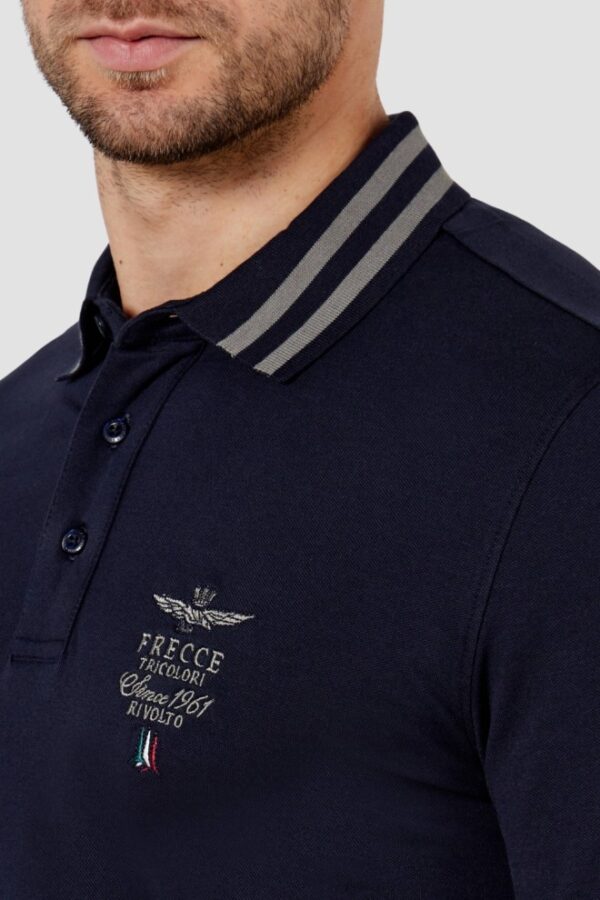 AERONAUTICA MILITARE Granatowy męski longsleeve polo Frecce Tricolori
