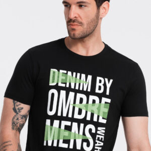 Męski bawełniany t-shirt z dużym napisem – czarny V2