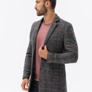 Jednorzędowy płaszcz męski w kratę - czarny V2