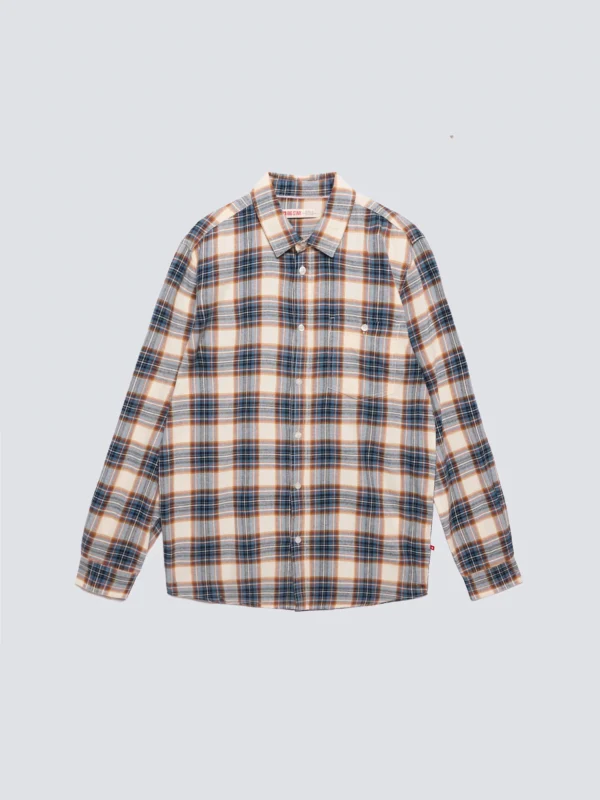 Koszula męska flanelowa w kratę niebieska Flaneno 401