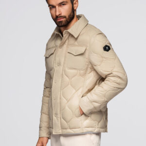 Pikowana kurtka męska w koszulowym fasonie – beżowa V1