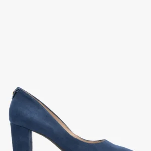 Granatowe czółenka z weluru na obcasie typu słupek