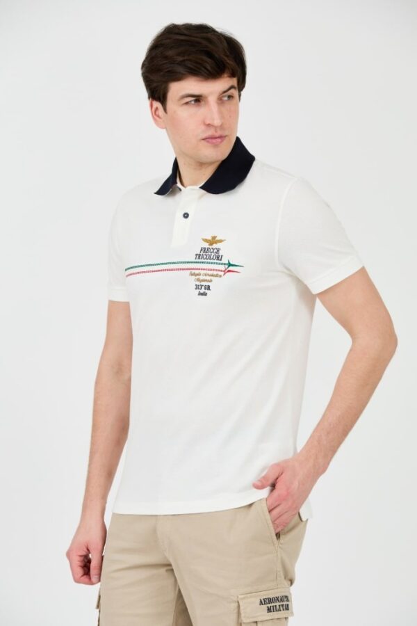 AERONAUTICA MILITARE Białe męskie polo Frecce Tricolori Embroidered