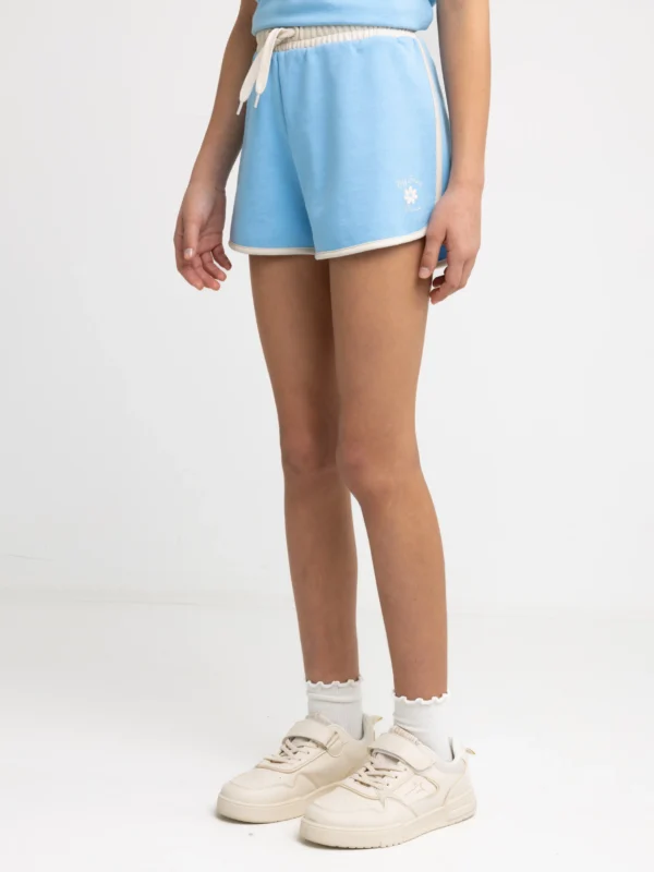 Szorty dziewczęce dresowe wykoŅczone białą lamówką niebieskie Esterash 401