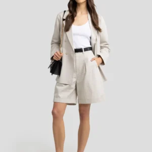 Szorty damskie luźne z dodatkiem lnu beżowe Maryliani 800