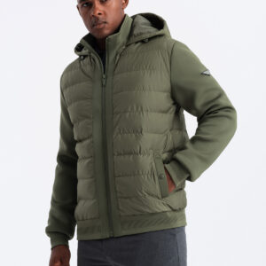 Pikowana męska kurtka bomberka z wysokim kołnierzem – ciemnooliwkowa V3