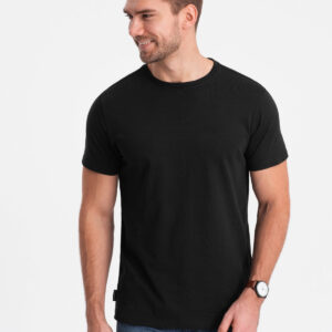 Klasyczny T-shirt męski bawełniany BASIC - czarny V1