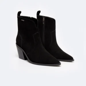 Botki damskie kowbojki ze skóry naturalnej zamszowej czarne SS274472 906