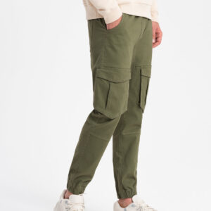 Spodnie męskie JOGGERY z kieszeniami cargo - oliwkowe V18