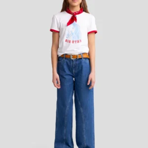 Jeansy dziewczęce z szeroką nogawką niebieskie Misaki 528