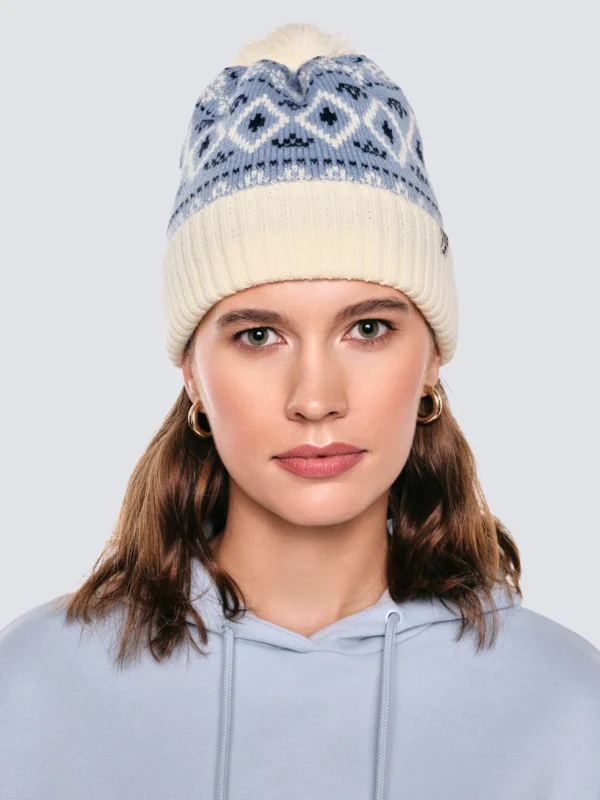 b000b3b258e91ae1eeb8c8a41f4e20ca164fdaff Czapka zimowa z pomponem śmietankowo-błękitna Igory 000