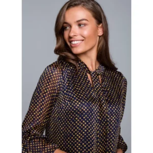 Sukienka rozkloszowana szyfonowa z dekoltem V granatowa w groszki