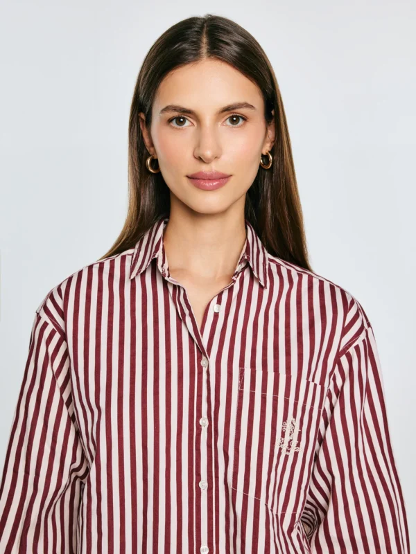 Koszula damska luźna w paski bordowo-kremowe Tina 604