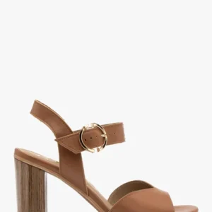 Jasnobrązowe sandały damskie z ozdobnym obcase