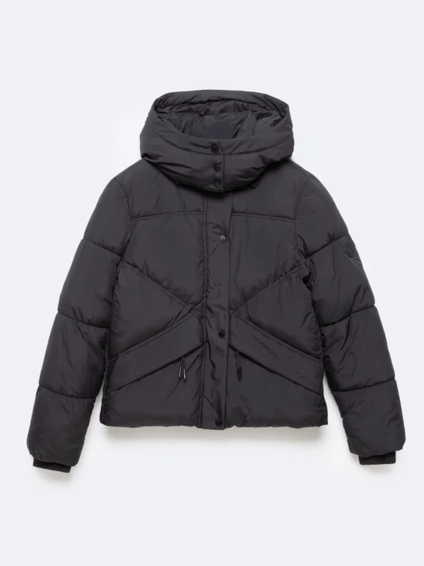 Kurtka damska pikowana z odpinanym kapturem czarna Kelviana 906