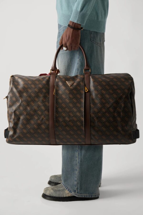 GUESS Brązowa męska logowana torba podróżna Pisa Double