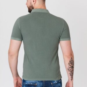 GUESS Zielona męska koszulka polo z pomarańczowym logo