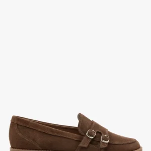 Ciemnobrązowe mokasyny damskie z dwoma sprzączkami