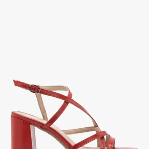 Czerwone sandały damskie na stabilnym obcasie