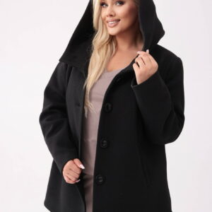 Czarna kurtka Carla z kapturem wykonana z flauszu o strukturze wafelka PLUS SIZE XXL OVERSIZE JESIEŃ