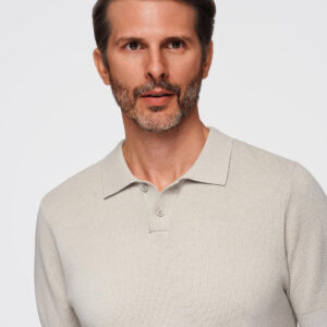 Męska bawełniana koszulka polo ze strukturalnej dzianiny – beżowa V6