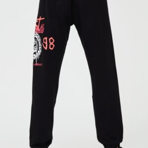 JUST CAVALLI Czarne męskie spodnie z nadrukiem R 1998 Dripp