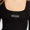 GUESS Czarne body damskie na długi rękaw z logo