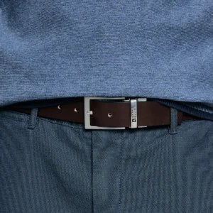 Pasek męski skórzany dwustronny ze srebrną klamrą czarny Ariso 906