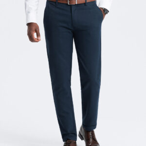 Spodnie klasyczne męskie chino z delikatną teksturą - granatowe V3